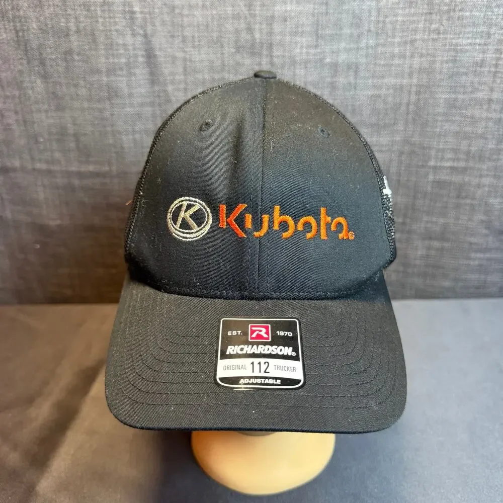 Kubota Tractor Embroidered Hat Black Richardson 112 Trucker Cap Adjustable